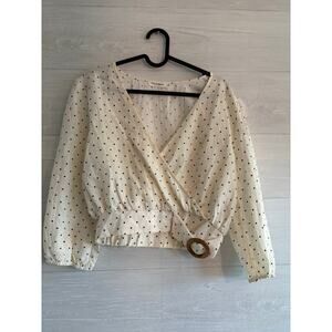 Cropped wrap blouse, polka dot detail